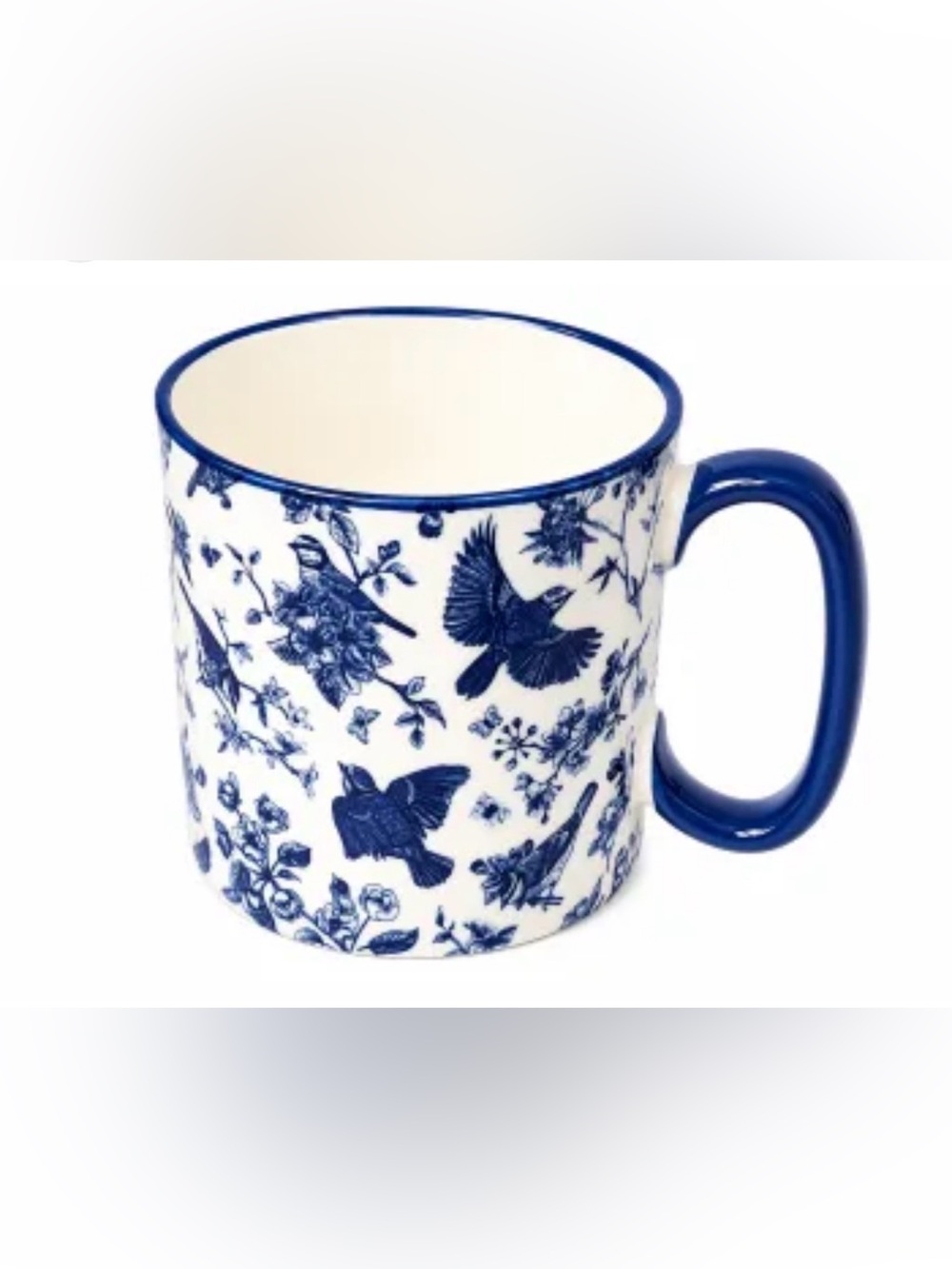 Blue Floral Bird Ceramic Coffee Mug - White and Blue Bella 10 strawberry street